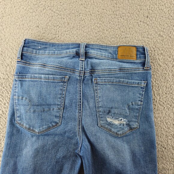 American Eagle Jeans Womens 6 Blue Hi Rise Jegging Crop Super Stretch Distressed - Picture 15 of 16